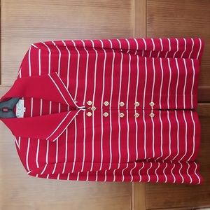 St. John knit striped zip up long sleeve cardigan size 10